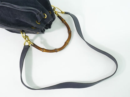 GUCCI バンブー 2WAY ショルダーバッグ ネイビー