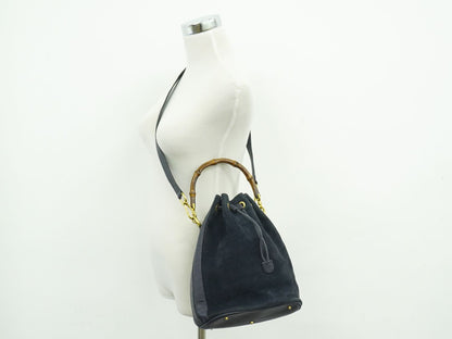 GUCCI バンブー 2WAY ショルダーバッグ ネイビー
