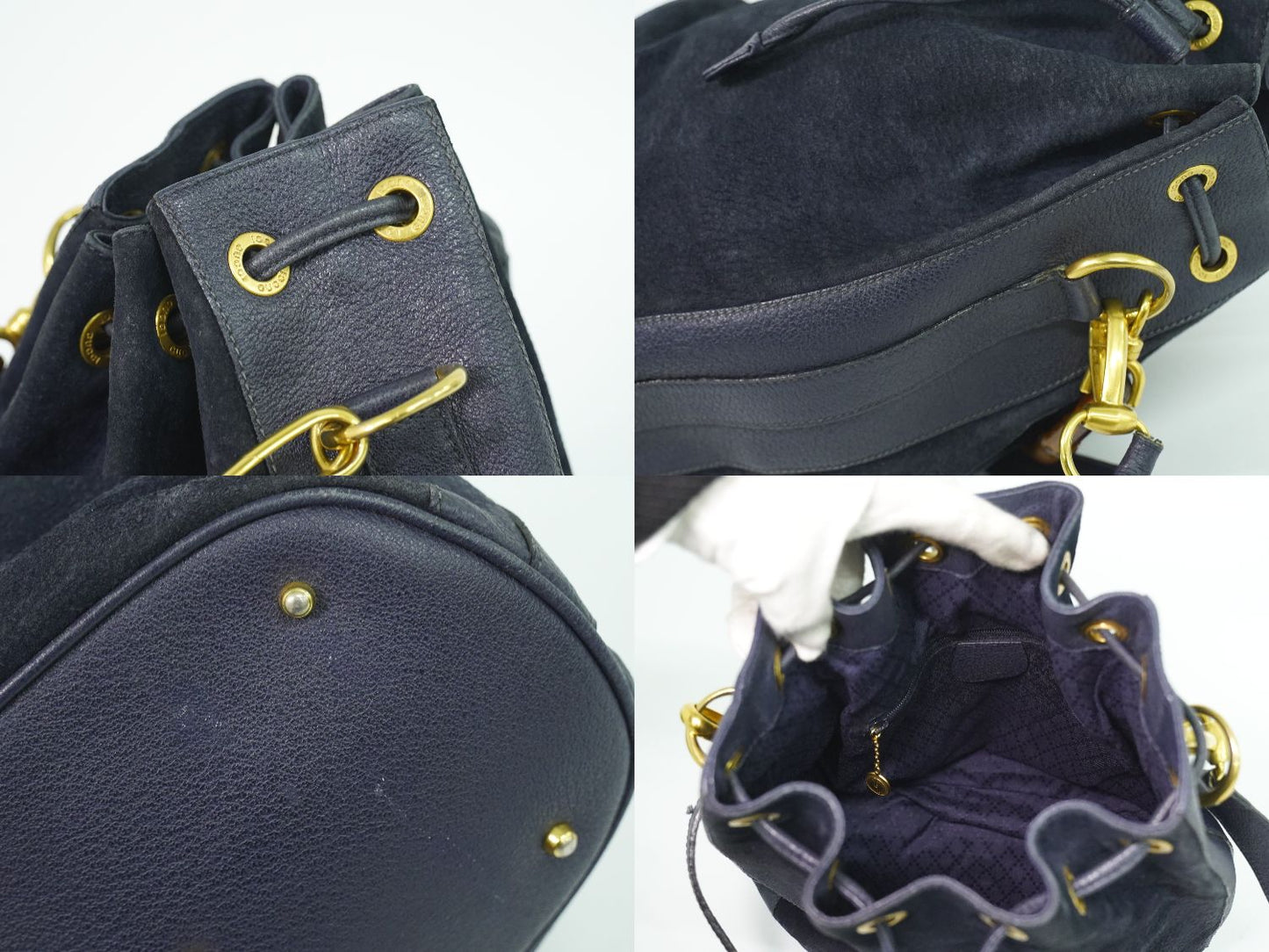 GUCCI バンブー 2WAY ショルダーバッグ ネイビー
