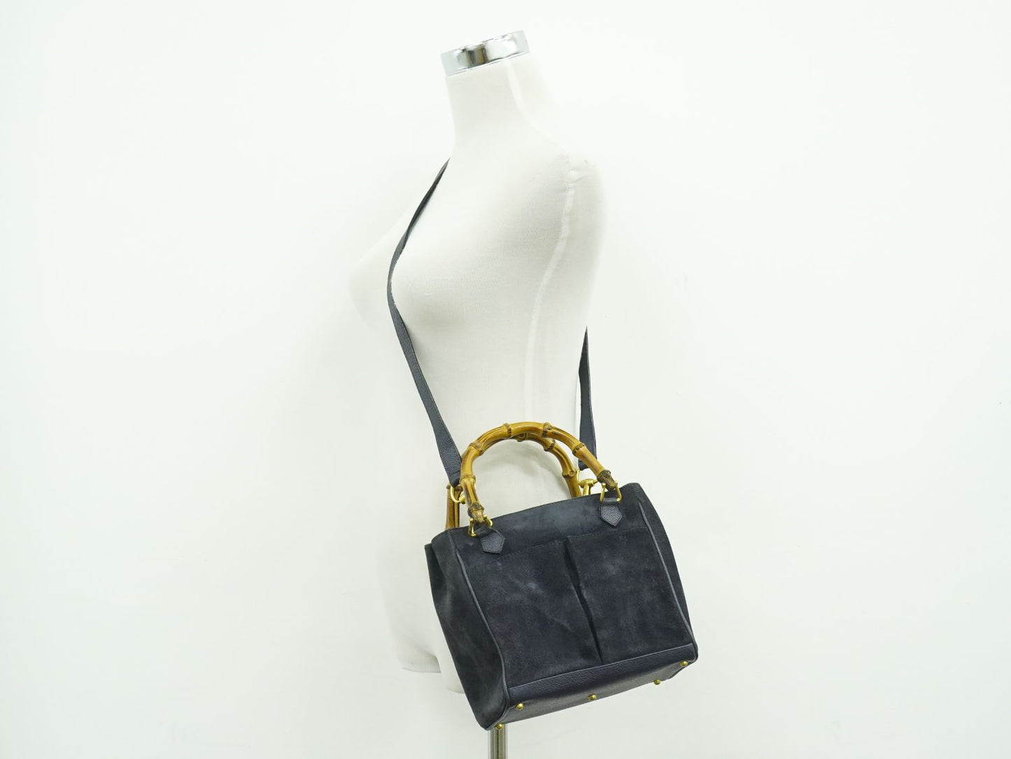 GUCCI バンブー 2WAY ショルダーバッグ ネイビー