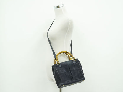 GUCCI バンブー 2WAY ショルダーバッグ ネイビー