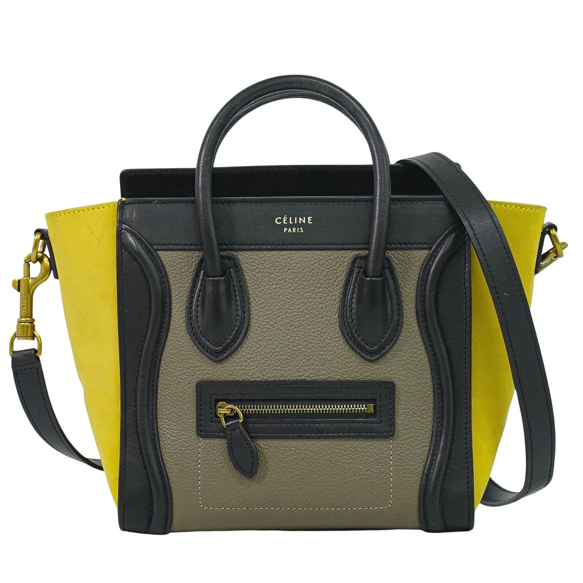CELINE ラゲージ ナノショッパー 2WAY ショルダーバッグ グレージュ イエロー ブラック