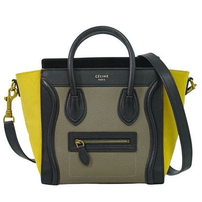 CELINE ラゲージ ナノショッパー 2WAY ショルダーバッグ グレージュ イエロー ブラック