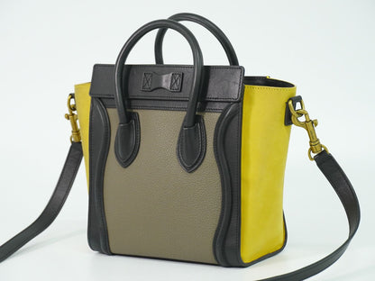 CELINE ラゲージ ナノショッパー 2WAY ショルダーバッグ グレージュ イエロー ブラック