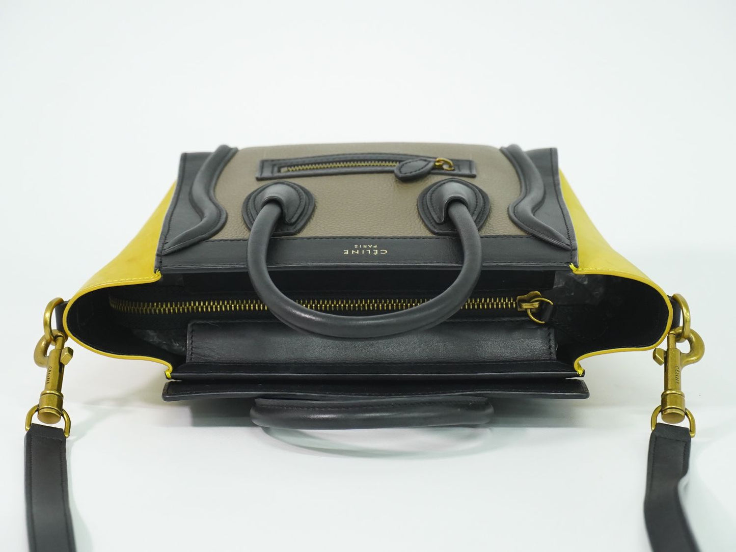 CELINE ラゲージ ナノショッパー 2WAY ショルダーバッグ グレージュ イエロー ブラック