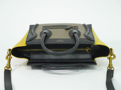 CELINE ラゲージ ナノショッパー 2WAY ショルダーバッグ グレージュ イエロー ブラック