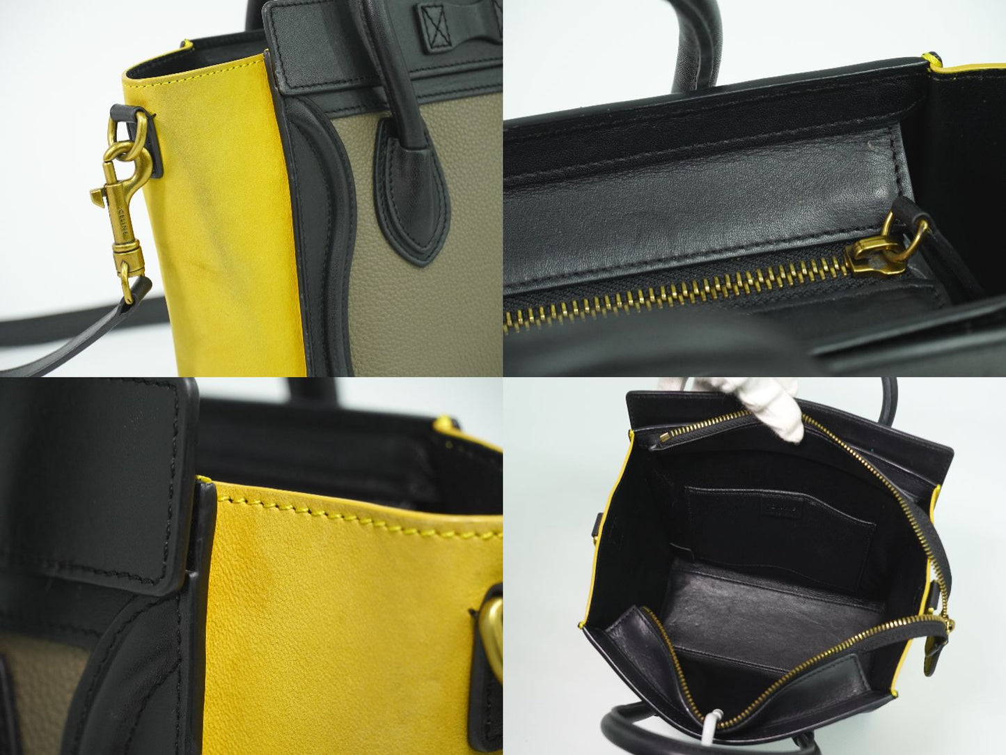 CELINE ラゲージ ナノショッパー 2WAY ショルダーバッグ グレージュ イエロー ブラック