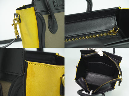 CELINE ラゲージ ナノショッパー 2WAY ショルダーバッグ グレージュ イエロー ブラック