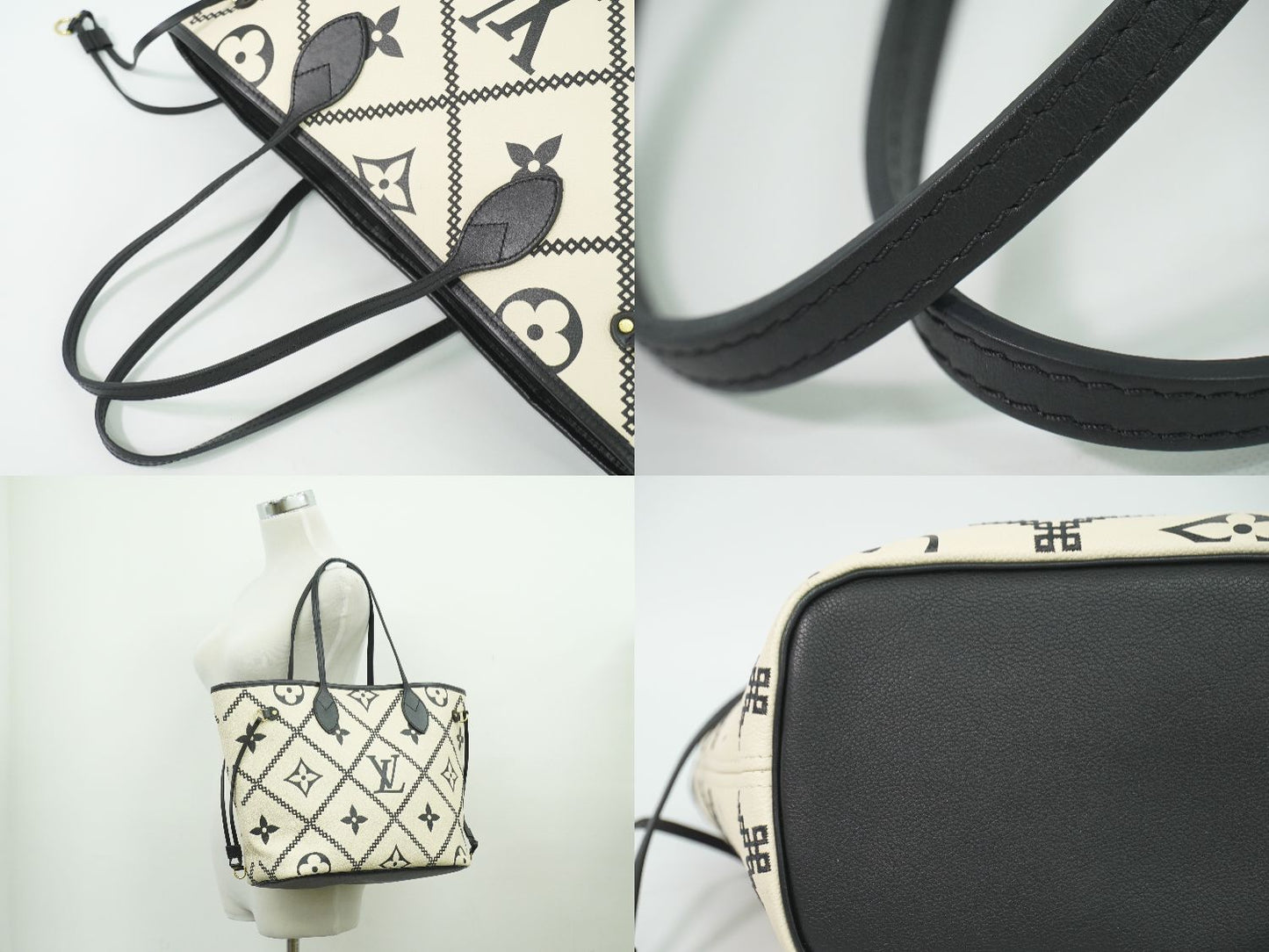 LOUIS VUITTON ネヴァーフル MM モノグラム アンプラント レザー トートバッグ クレーム M46039