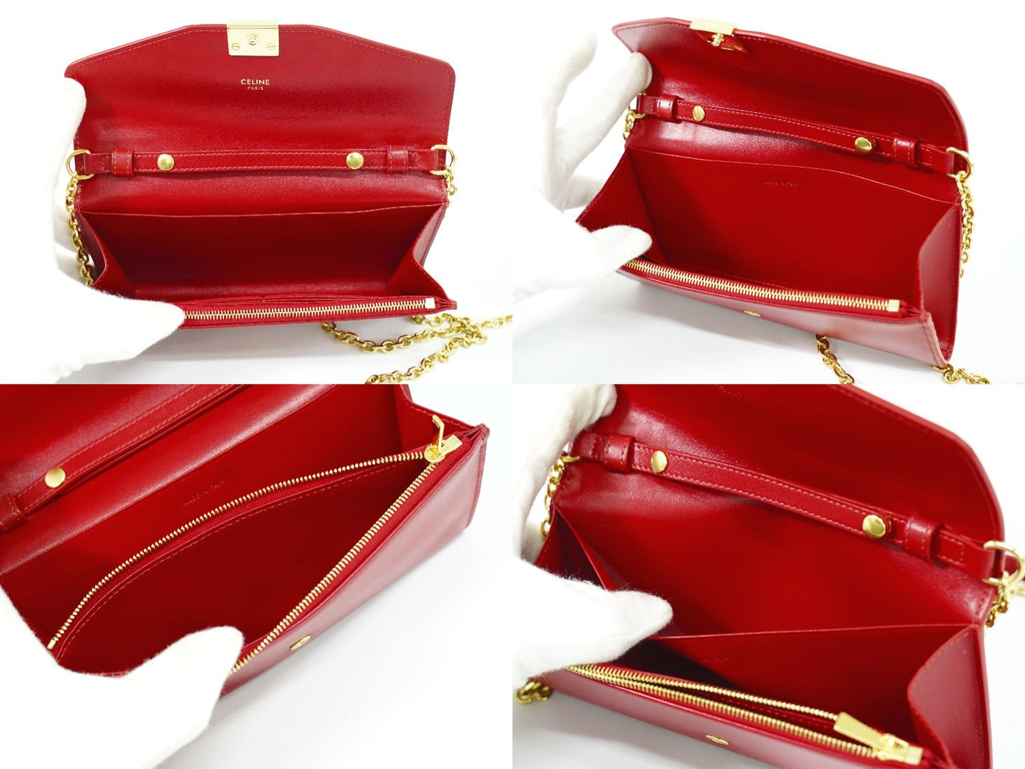 CELINE C チェーン ショルダーウォレット レッド