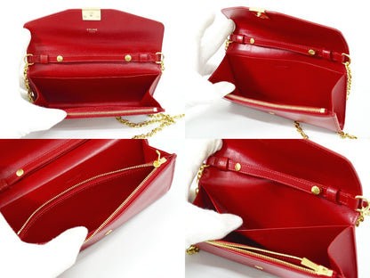CELINE C チェーン ショルダーウォレット レッド