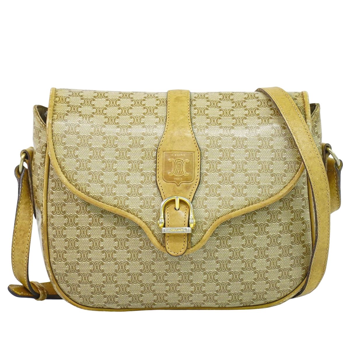 CELINE マカダム ショルダーバッグ ベージュ