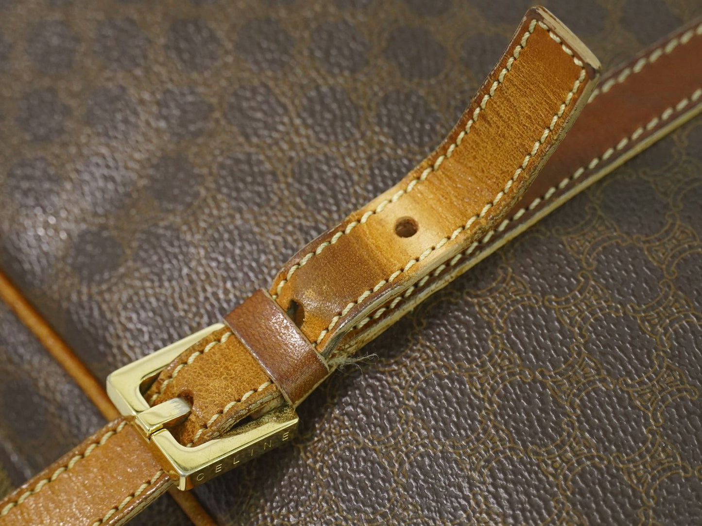 CELINE マカダム ショルダーバッグ ブラウン