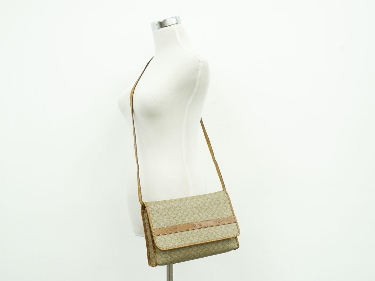 CELINE マカダム 2WAY ショルダーバッグ ベージュ