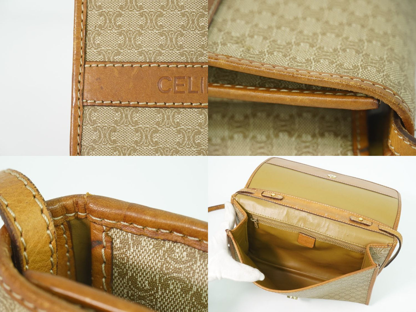 CELINE マカダム 2WAY ショルダーバッグ ベージュ