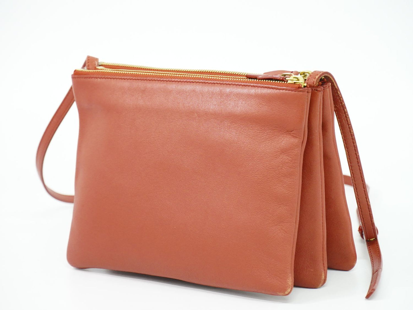 CELINE トリオ スモール ショルダーバッグ レッド系