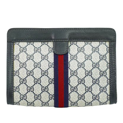 GUCCI PARFUMS シェリーライン GGスプリーム クラッチバッグ ベージュ ネイビー