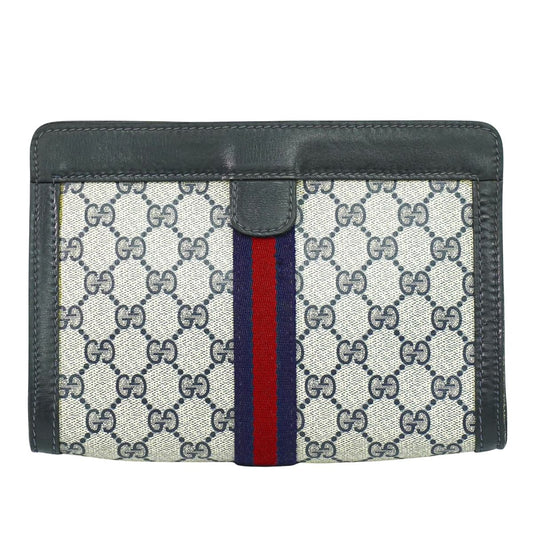 GUCCI PARFUMS シェリーライン GGスプリーム クラッチバッグ ベージュ ネイビー