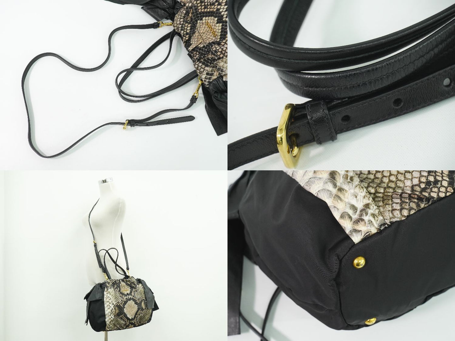 PRADA パイソン柄 2WAY ショルダーバッグ ブラック マルチカラー