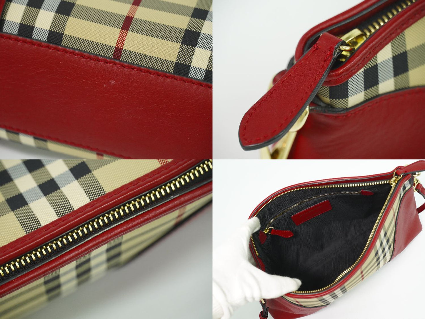 BURBERRY ノバチェック ショルダーバッグ ベージュ レッド