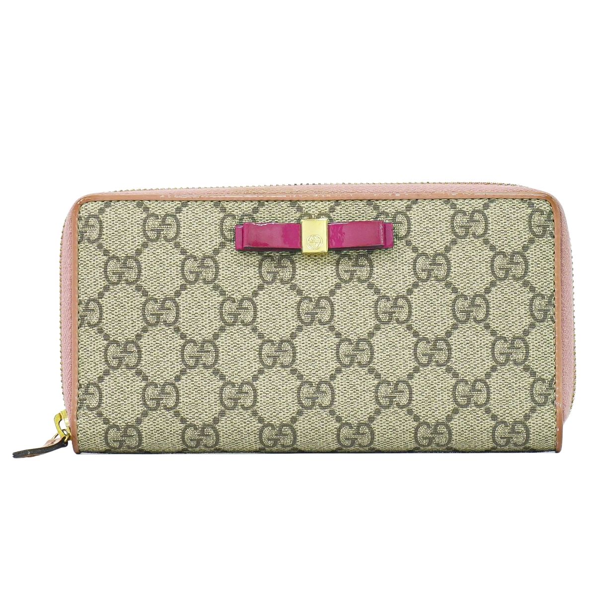 GUCCI リボン GGスプリーム 長財布 ベージュ ピンク 388688