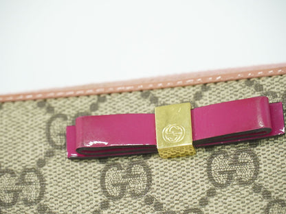 GUCCI リボン GGスプリーム 長財布 ベージュ ピンク 388688