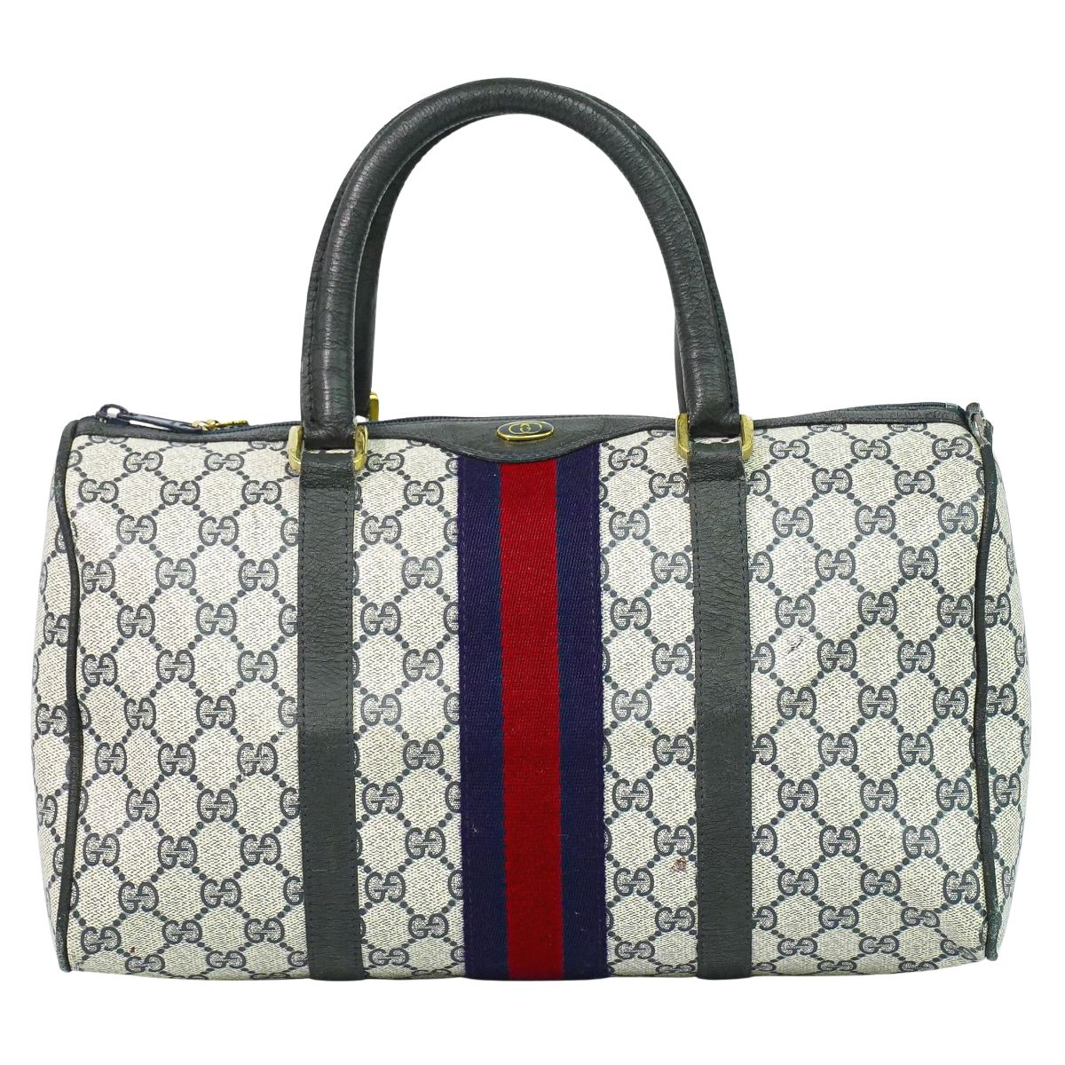 GUCCI オールドグッチ シェリーライン GGスプリーム ミニ ボストンバッグ ネイビー ブラック