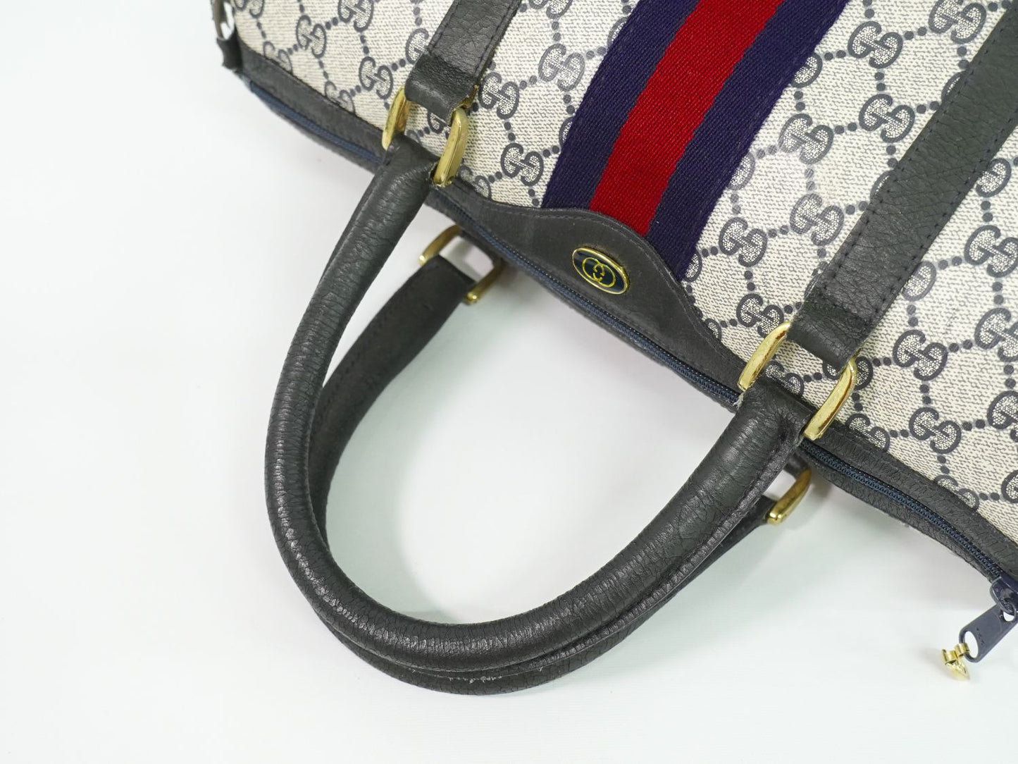 GUCCI オールドグッチ シェリーライン GGスプリーム ミニ ボストンバッグ ネイビー ブラック