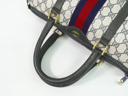 GUCCI オールドグッチ シェリーライン GGスプリーム ミニ ボストンバッグ ネイビー ブラック