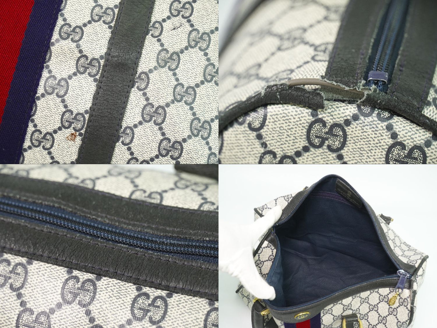 GUCCI オールドグッチ シェリーライン GGスプリーム ミニ ボストンバッグ ネイビー ブラック