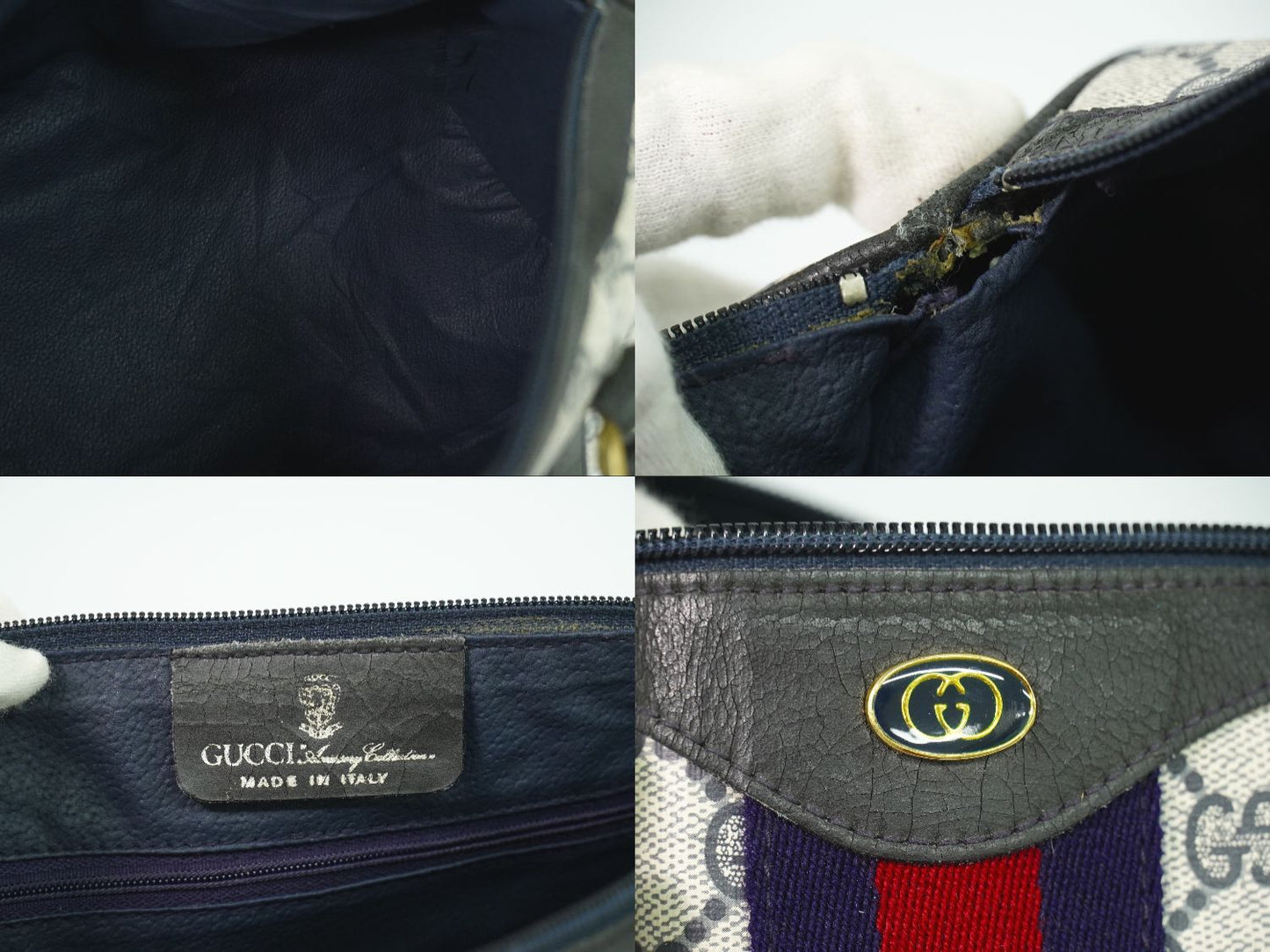 GUCCI オールドグッチ シェリーライン GGスプリーム ミニ ボストンバッグ ネイビー ブラック