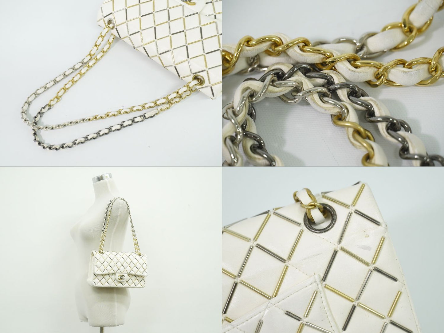 CHANEL ココマーク マトラッセ ダブルフラップ チェーン ショルダーバッグ ホワイト