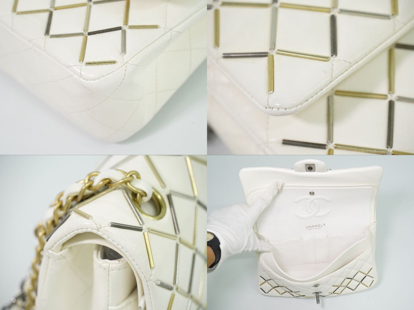 CHANEL ココマーク マトラッセ ダブルフラップ チェーン ショルダーバッグ ホワイト