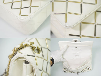 CHANEL ココマーク マトラッセ ダブルフラップ チェーン ショルダーバッグ ホワイト