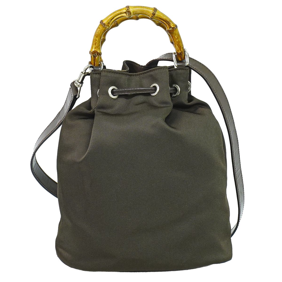 GUCCI バンブー 巾着 2WAY ショルダーバッグ カーキ