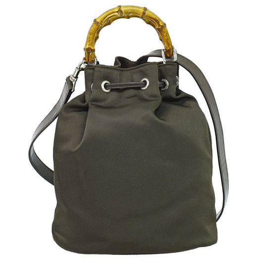 GUCCI バンブー 巾着 2WAY ショルダーバッグ カーキ