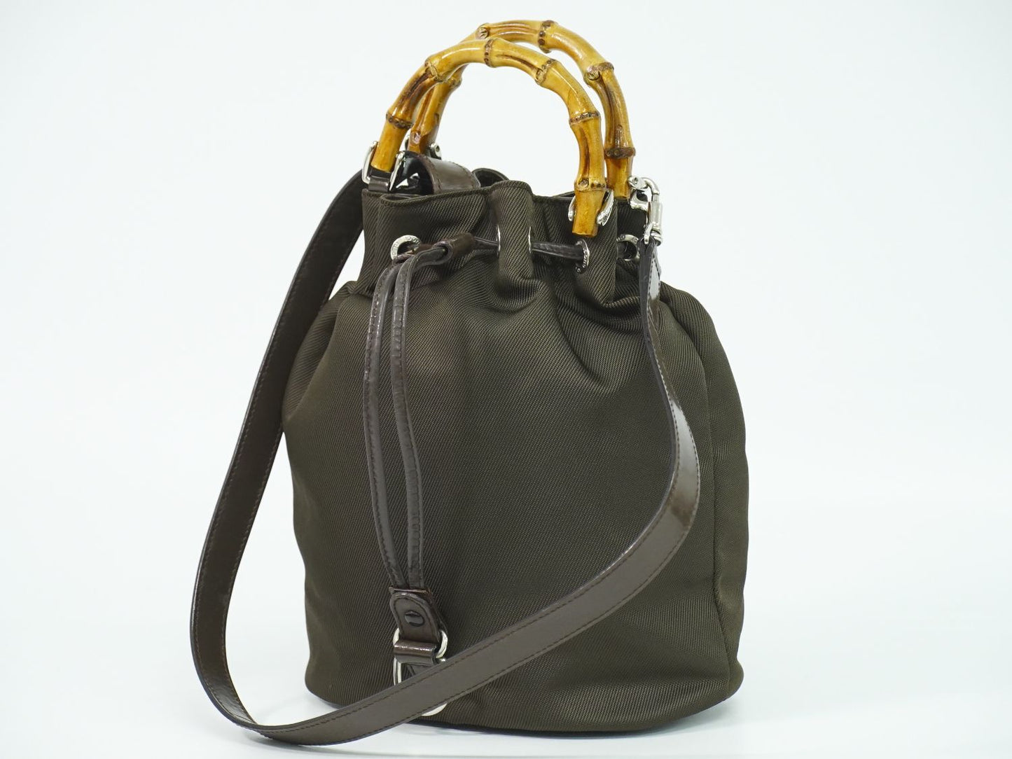 GUCCI バンブー 巾着 2WAY ショルダーバッグ カーキ