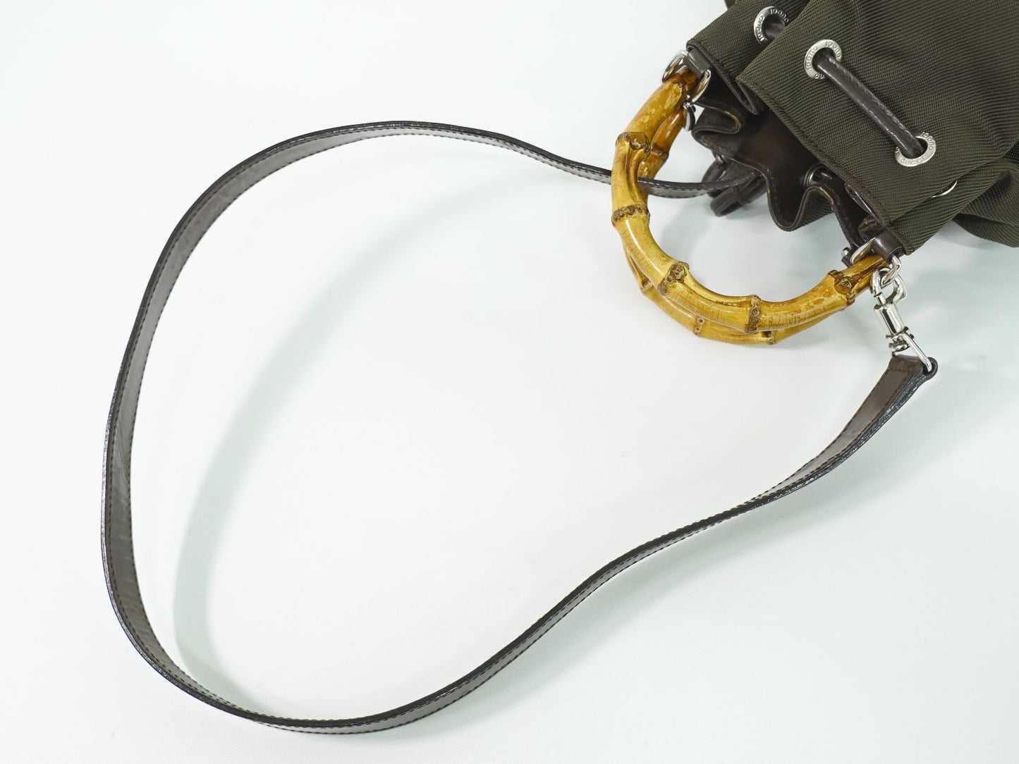 GUCCI バンブー 巾着 2WAY ショルダーバッグ カーキ