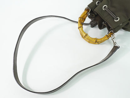 GUCCI バンブー 巾着 2WAY ショルダーバッグ カーキ