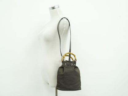 GUCCI バンブー 巾着 2WAY ショルダーバッグ カーキ