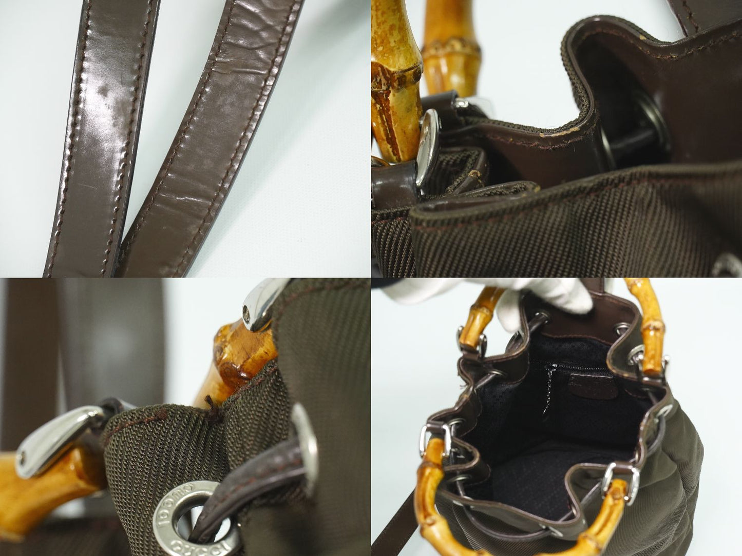 GUCCI バンブー 巾着 2WAY ショルダーバッグ カーキ
