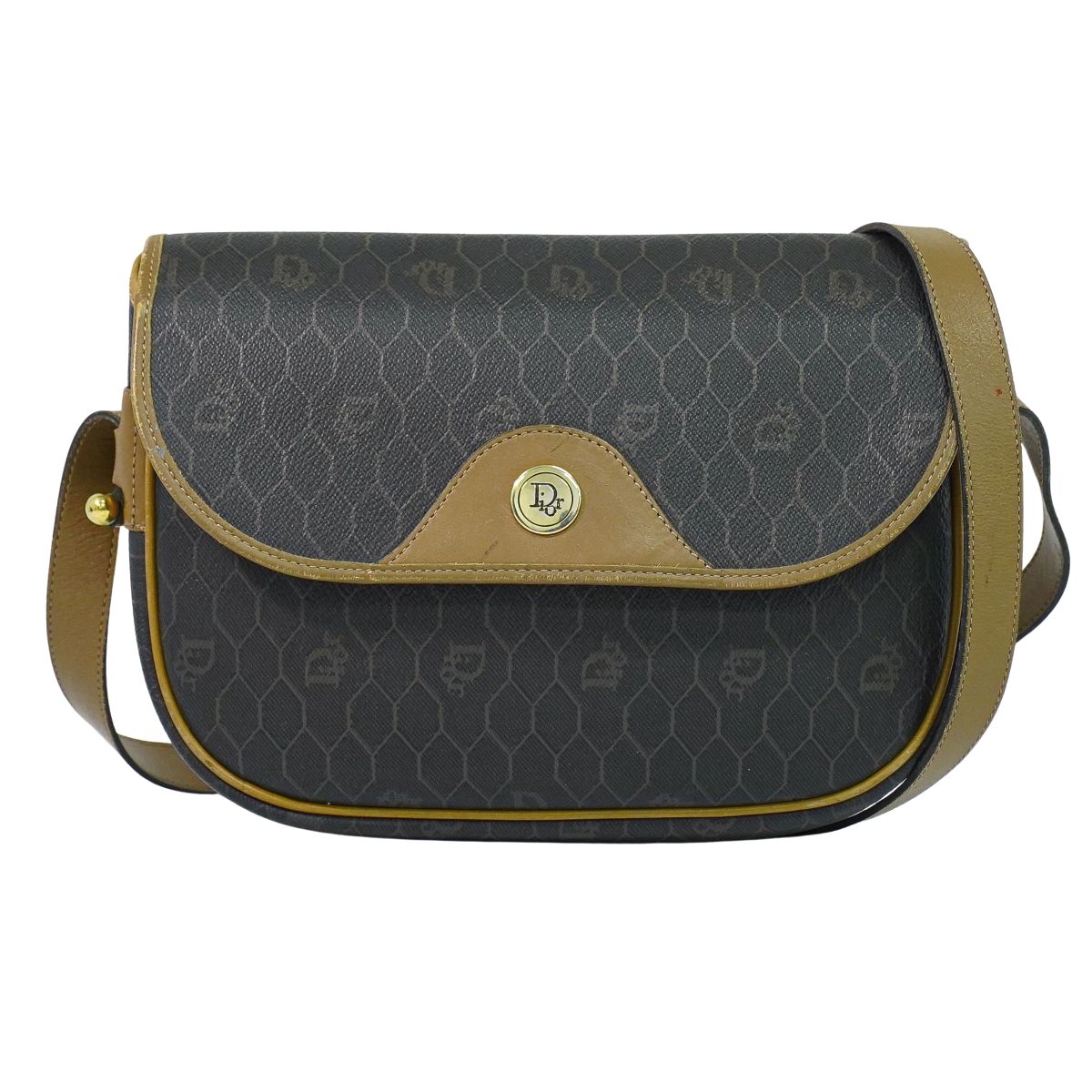 Christian Dior ハニカム柄 ショルダーバッグ ブラック ブラウン