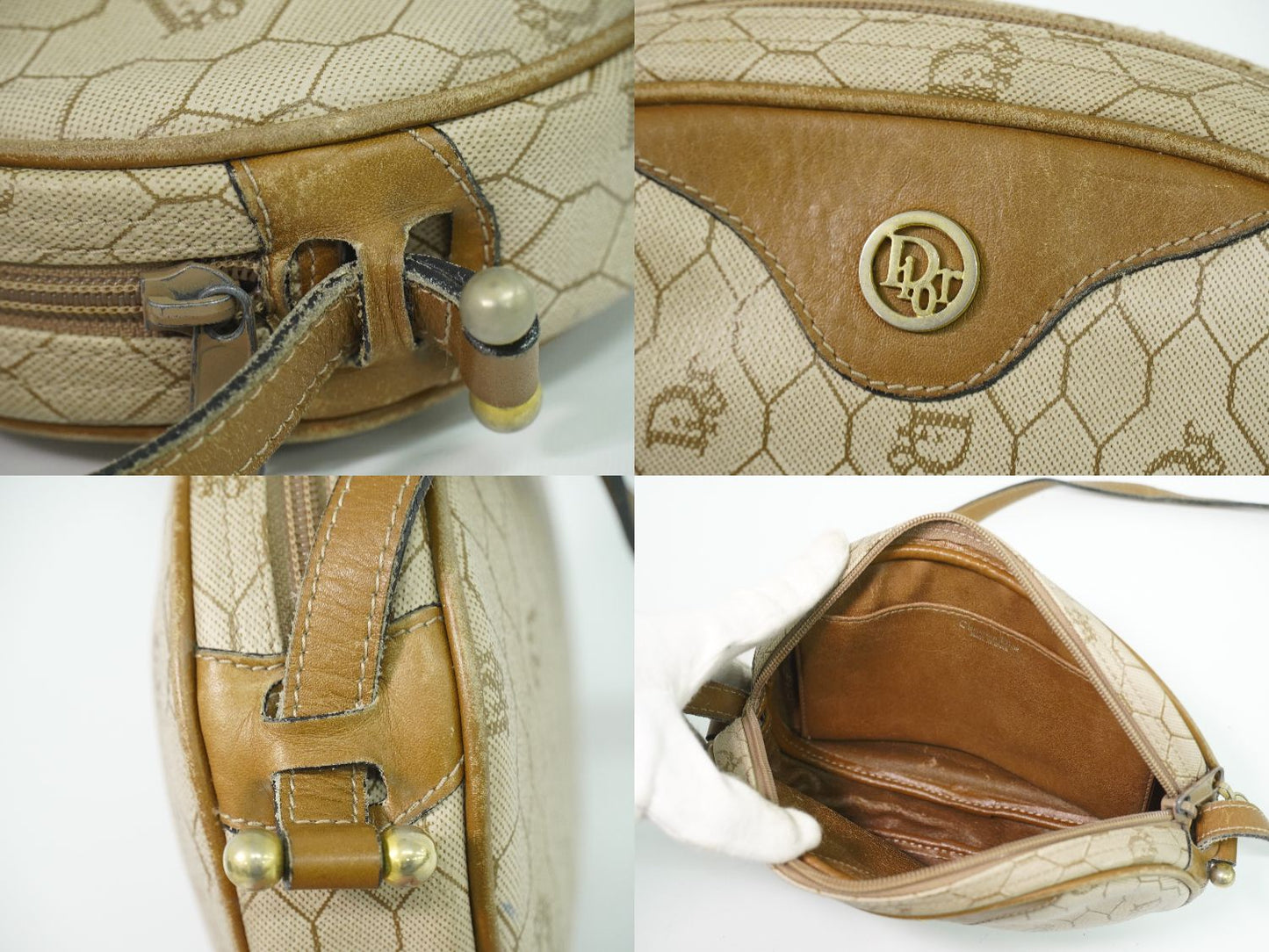 Christian Dior ハニカム柄 ショルダーバッグ ベージュ