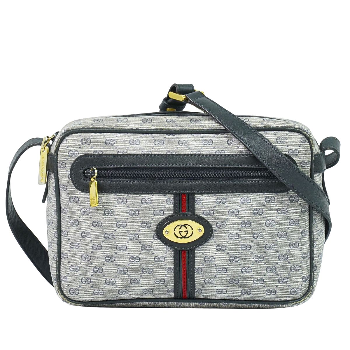 GUCCI オールドグッチ マイクロGG ショルダーバッグ グレー ネイビー