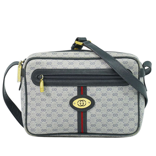 GUCCI オールドグッチ マイクロGG ショルダーバッグ グレー ネイビー