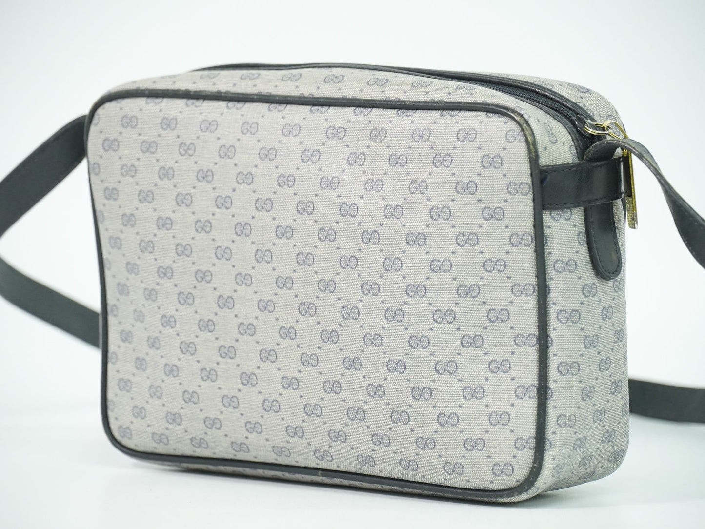 GUCCI オールドグッチ マイクロGG ショルダーバッグ グレー ネイビー