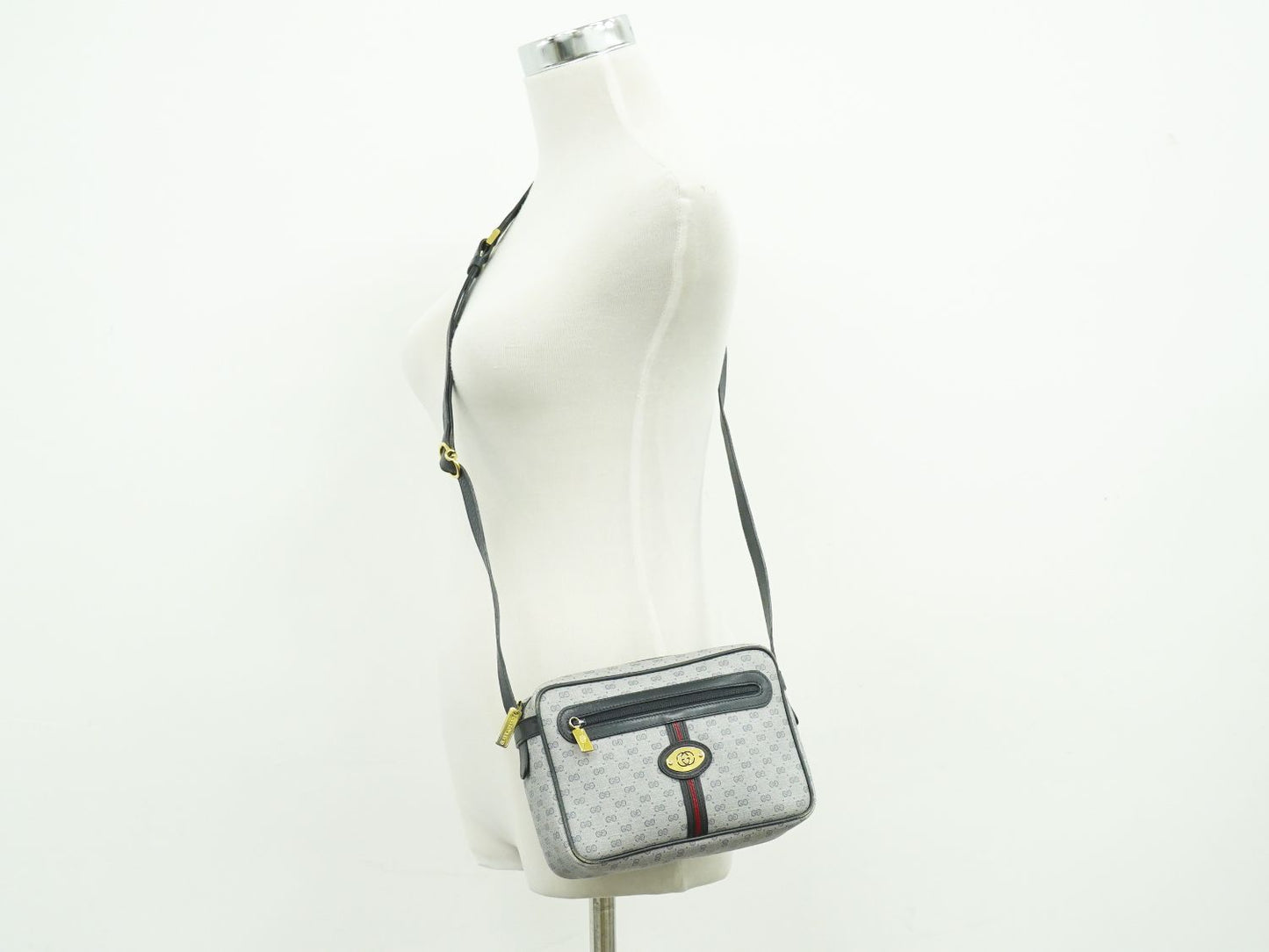 GUCCI オールドグッチ マイクロGG ショルダーバッグ グレー ネイビー