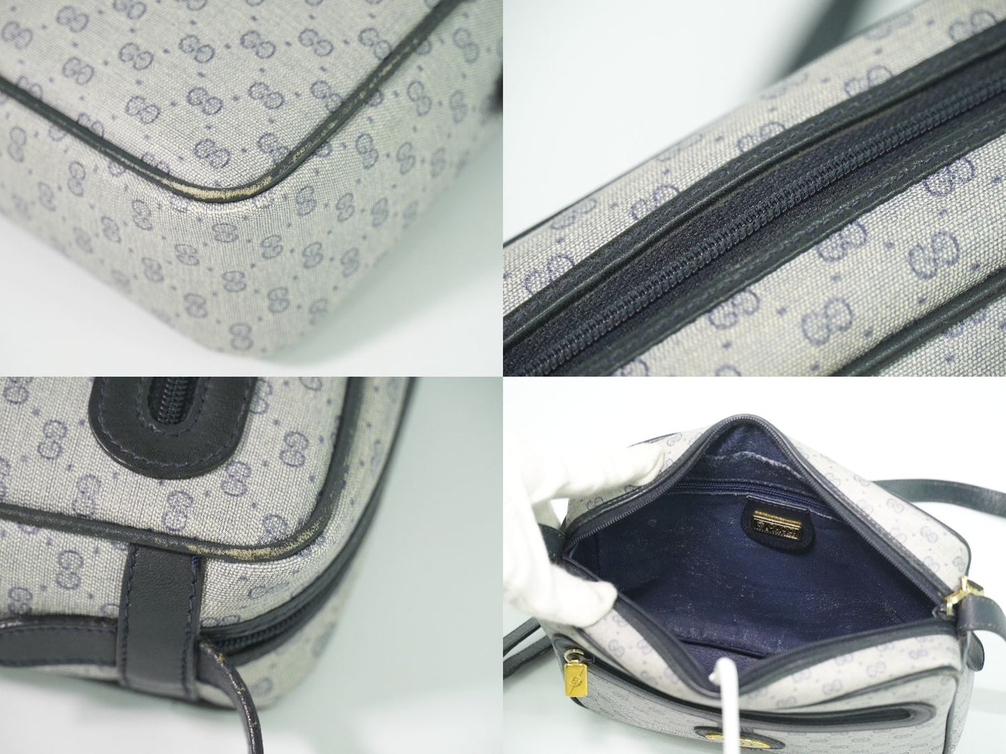 GUCCI オールドグッチ マイクロGG ショルダーバッグ グレー ネイビー