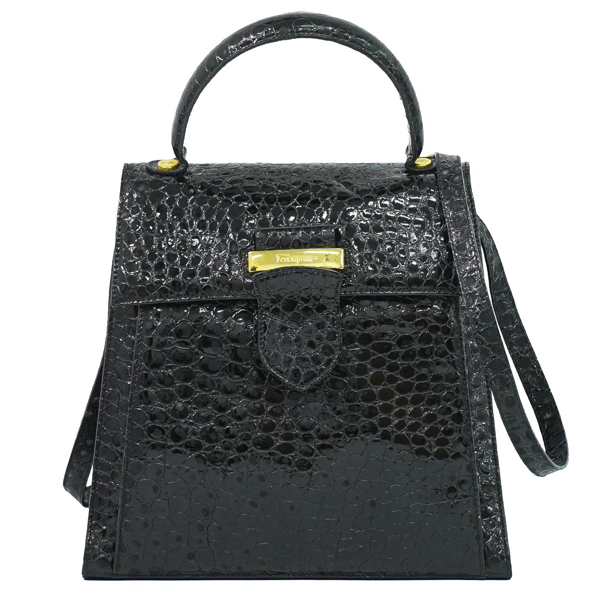 Salvatore Ferragamo Embossed Patent Leather 2way Shoulderbag Black