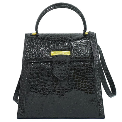 Salvatore Ferragamo Embossed Patent Leather 2way Shoulderbag Black